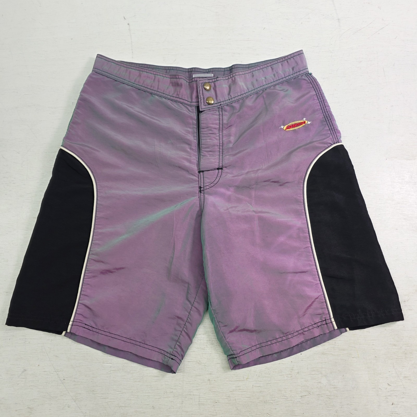 Vintage Linden 90s Iridescent Purple Green Surfer Board Shorts Sz 34 Vg Rare!